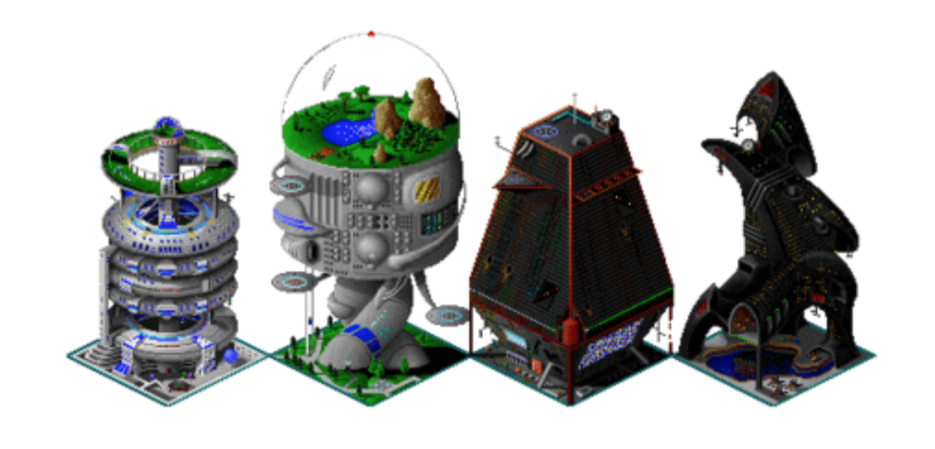 Figure 6: An array of arcologies for players to build, as depicted in the video game SimCity 2000, released in 1993 by game publisher Maxis. http://simcity.wikia.com/wiki/Arcology