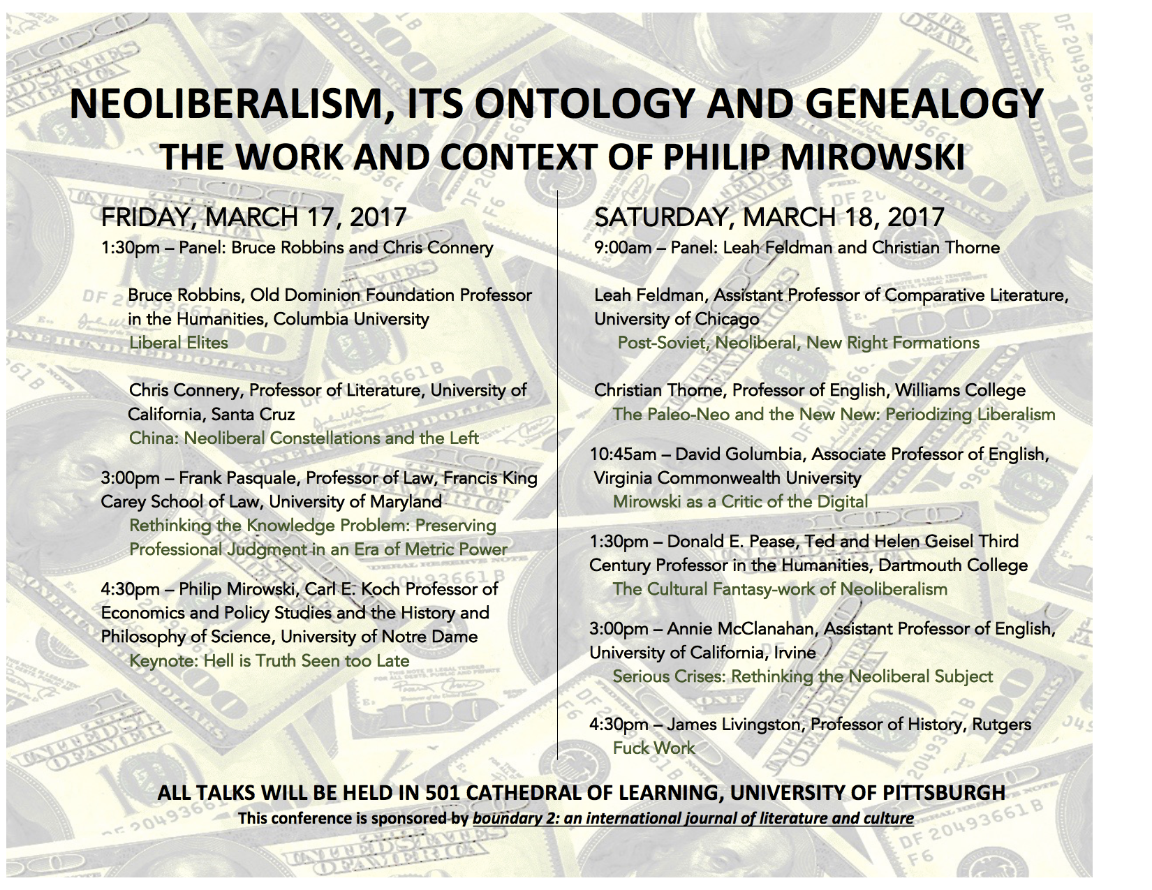 Conference Announcement — Neoliberalism, Its Ontology and Genealogy: The Work and Context of Philip Mirowski