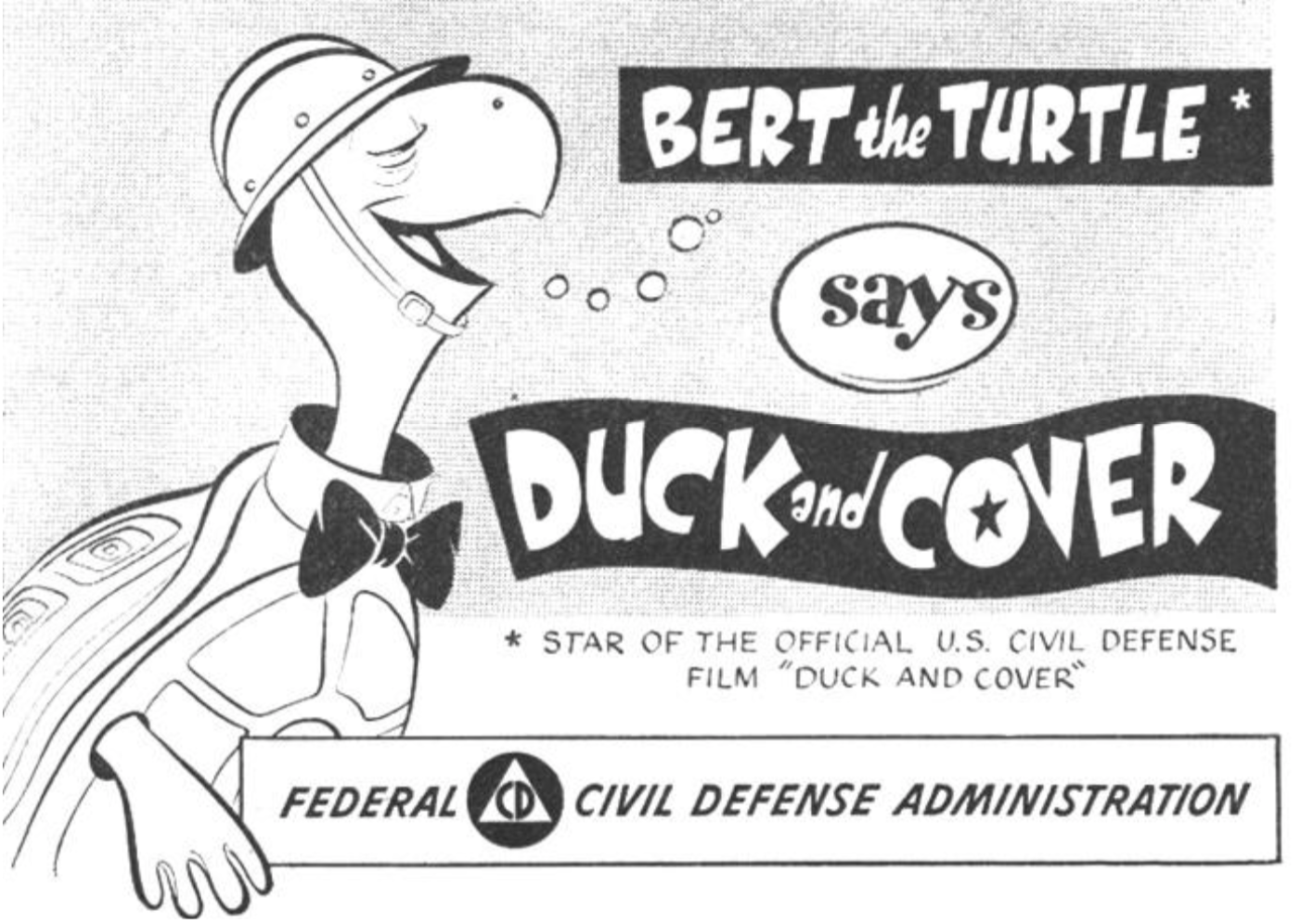 Figure 2. A friendly cartoon turtle provides advice to the American public during the Cold War era in a film for school-aged children, “Duck and Cover” (Rizzo 1951)