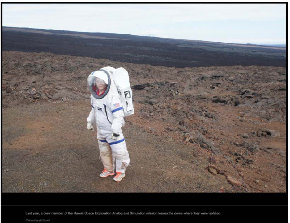 Figure 8. A HI-SEAS "fake Mars" project astronaut. (Source: Hersher 2016)